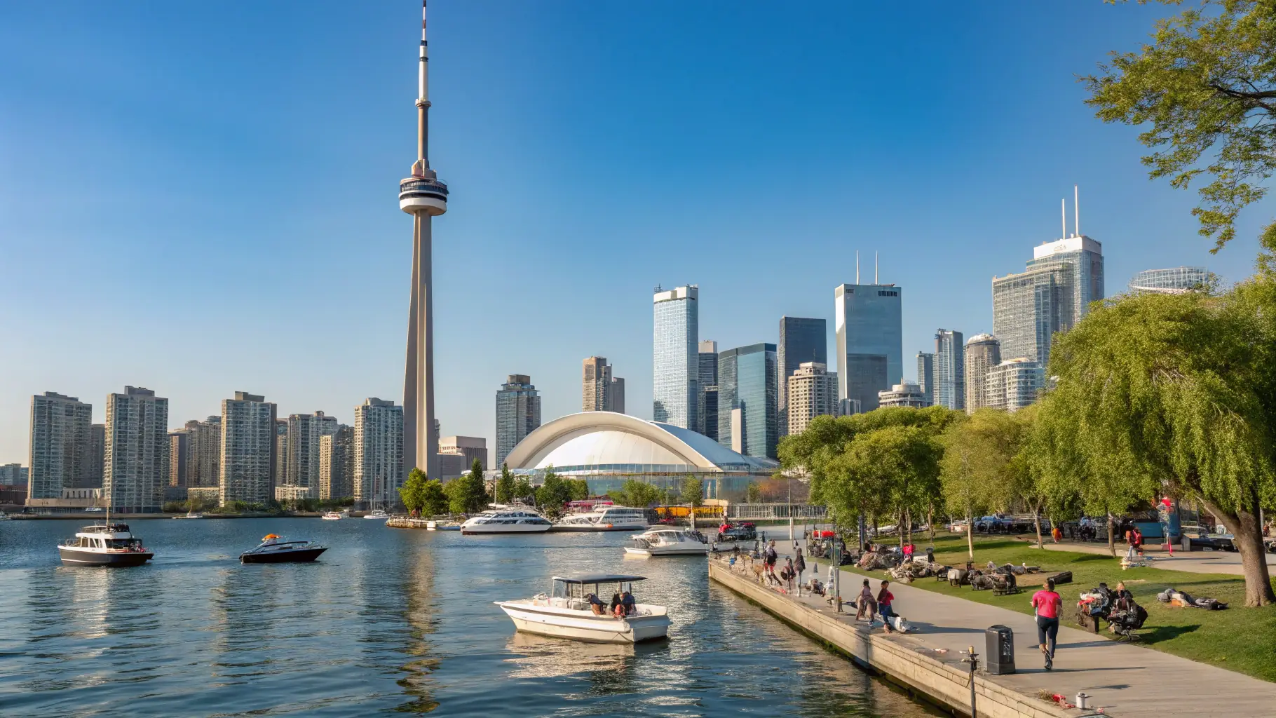 A modern cityscape of Toronto, Canada, showcasing its vibrant tech industry with skyscrapers and digital displays.